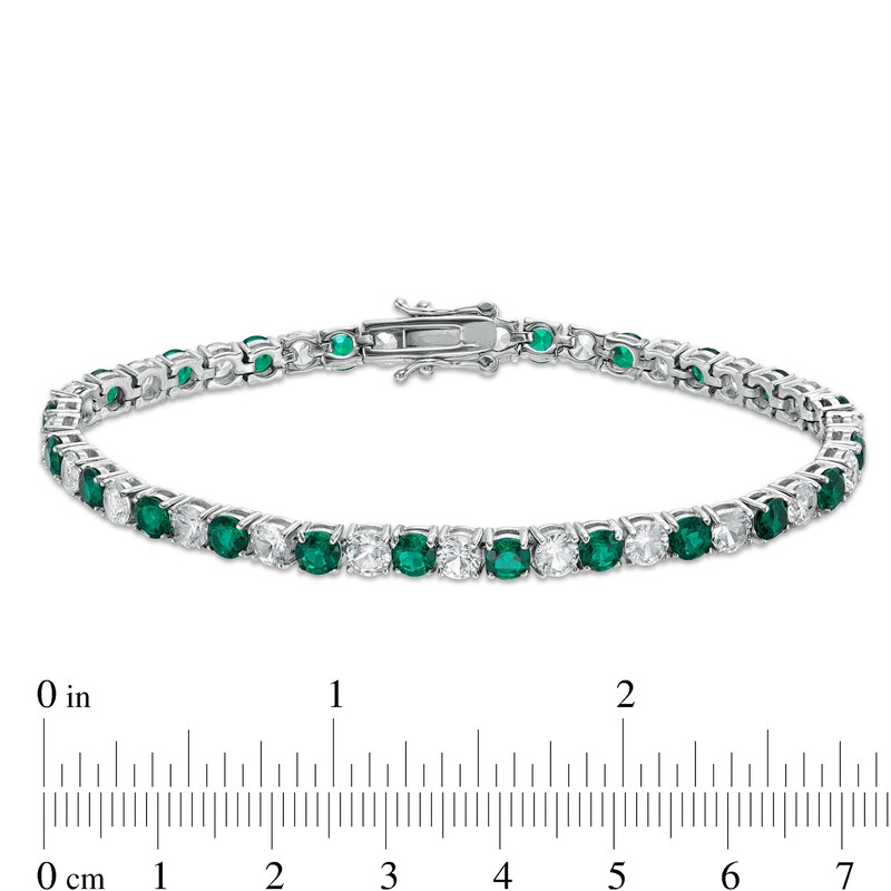 Main Image 4 of 4.0mm Lab-Created Emerald and White Sapphire Alternating Tennis Bracelet in Sterling Silver - 7.5"