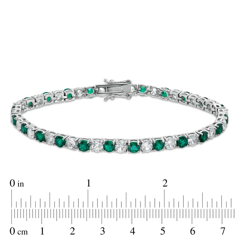 4.0mm Lab-Created Emerald and White Sapphire Alternating Tennis Bracelet in Sterling Silver - 7.5"