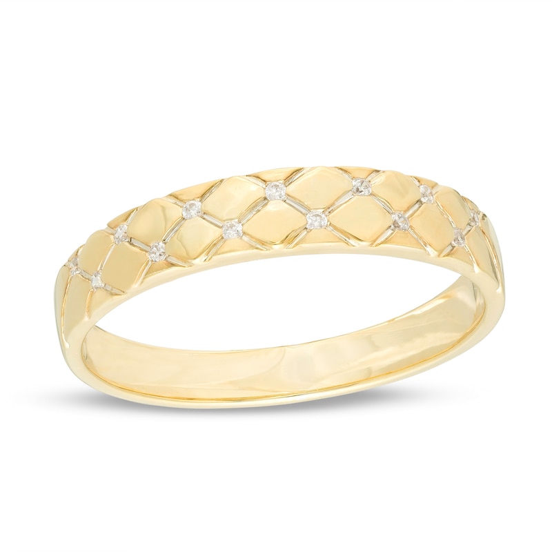 Main Image 1 of 1/20 CT. T.W. Diamond Quilted Wedding Band in 10K Gold