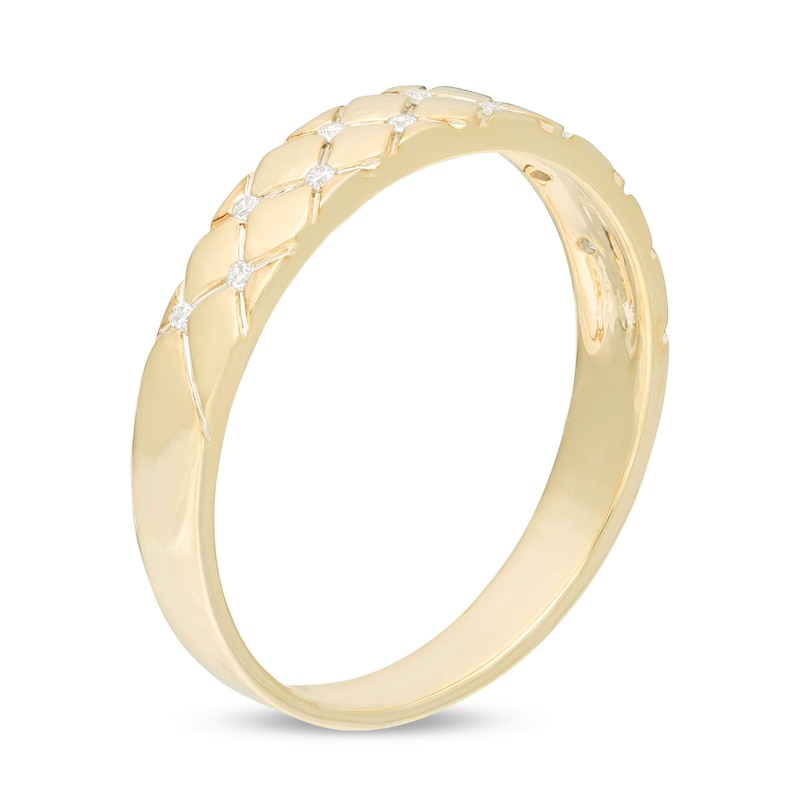 Main Image 3 of 1/20 CT. T.W. Diamond Quilted Wedding Band in 10K Gold