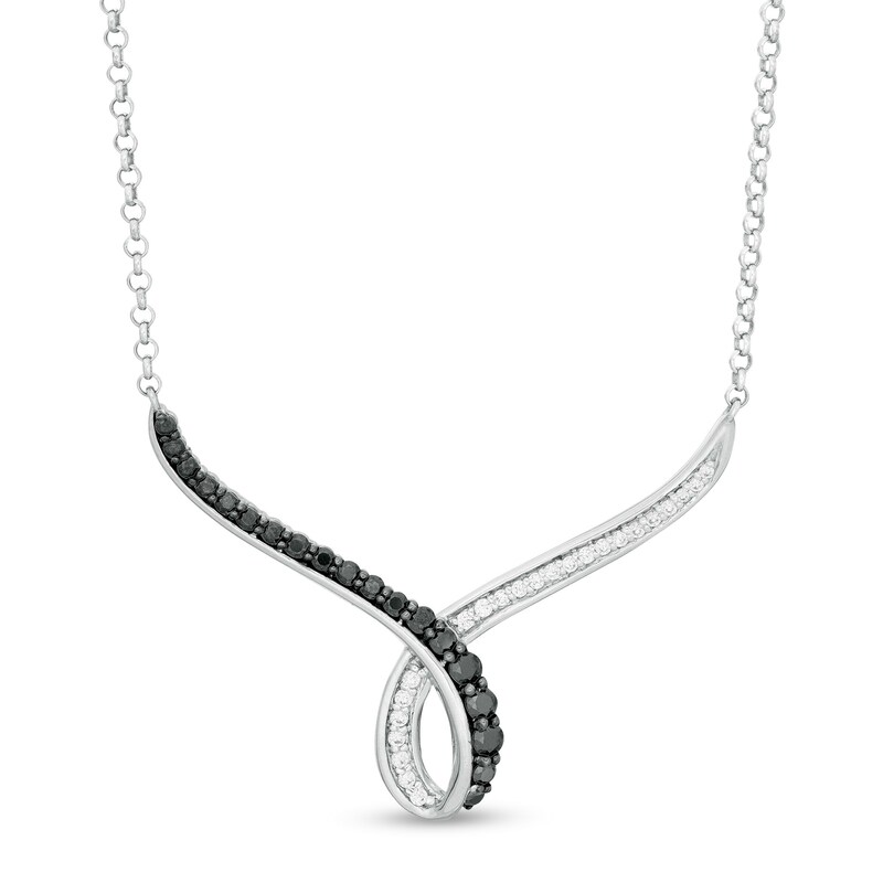 Main Image 1 of 1/2 CT. T.W. Enhanced Black and White Diamond Looped Chevron Necklace in Sterling Silver