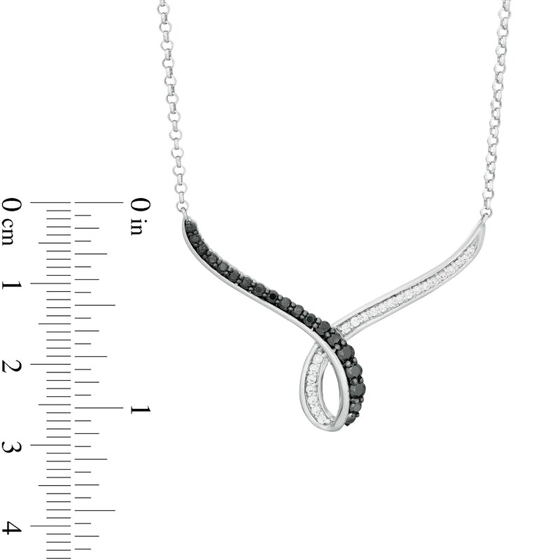 Main Image 2 of 1/2 CT. T.W. Enhanced Black and White Diamond Looped Chevron Necklace in Sterling Silver