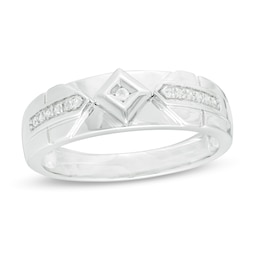 Men's 1/10 CT. T.W. Diamond Geometric Wedding Band in Sterling Silver - Size 10