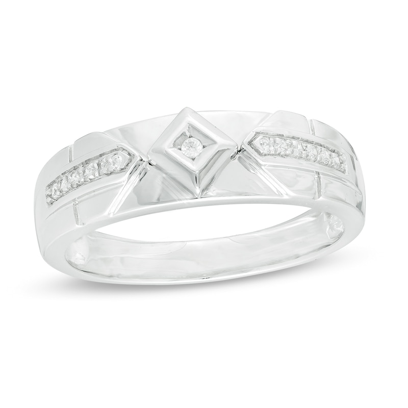 Main Image 1 of Men's 1/10 CT. T.W. Diamond Geometric Wedding Band in Sterling Silver - Size 10