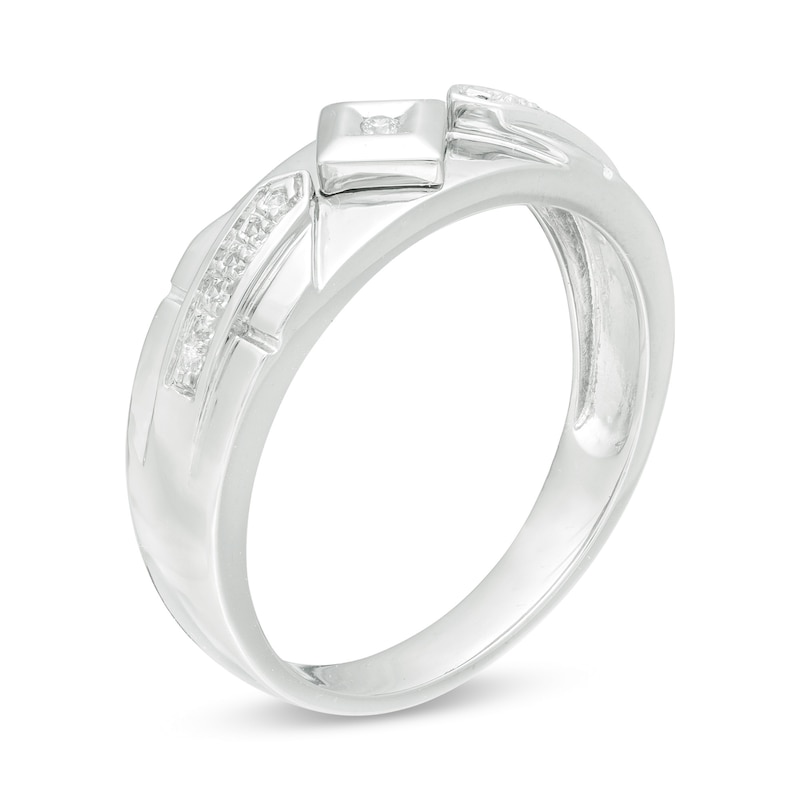 Main Image 3 of Men's 1/10 CT. T.W. Diamond Geometric Wedding Band in Sterling Silver - Size 10