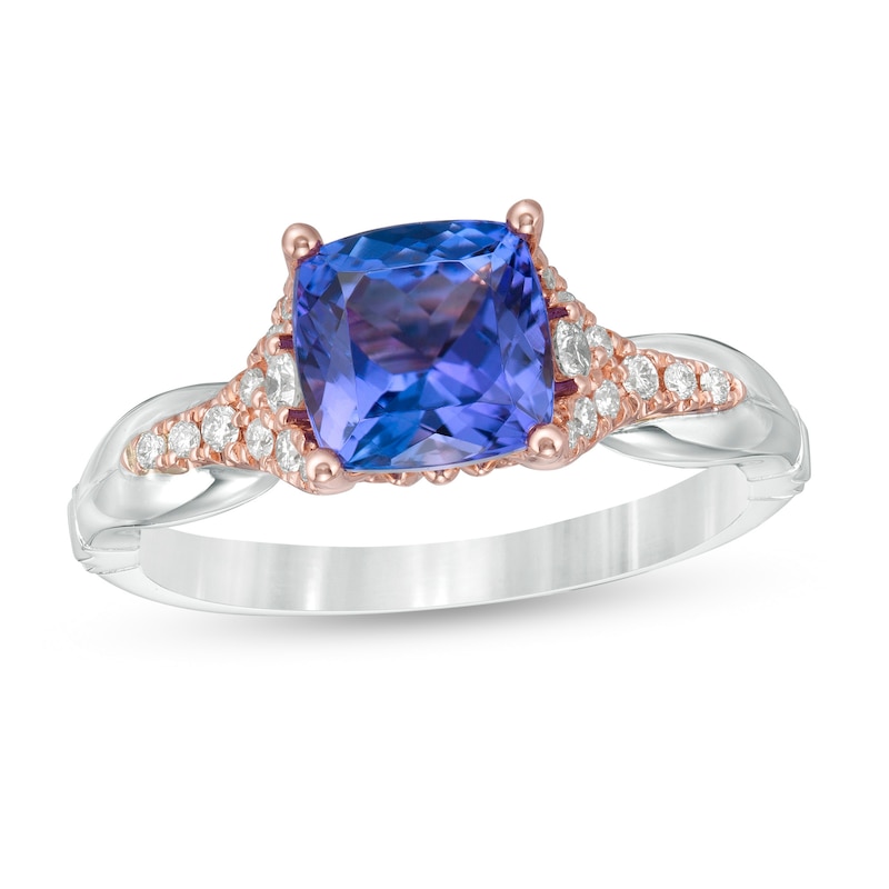 Special Edition Enchanted Disney Ariel 7.0mm Tanzanite and 1/5 CT. T.W. Diamond Engagement Ring in 14K Two-Tone Gold