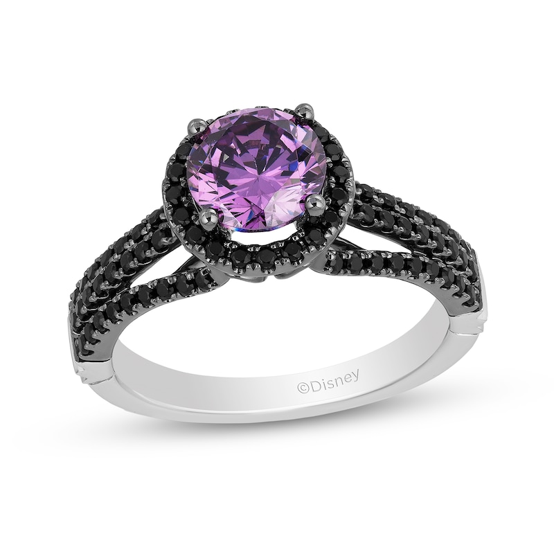 Main Image 1 of Enchanted Disney Villains Ursula Amethyst and 1/2 CT. T.W. Black Diamond Engagement Ring in 14K White Gold