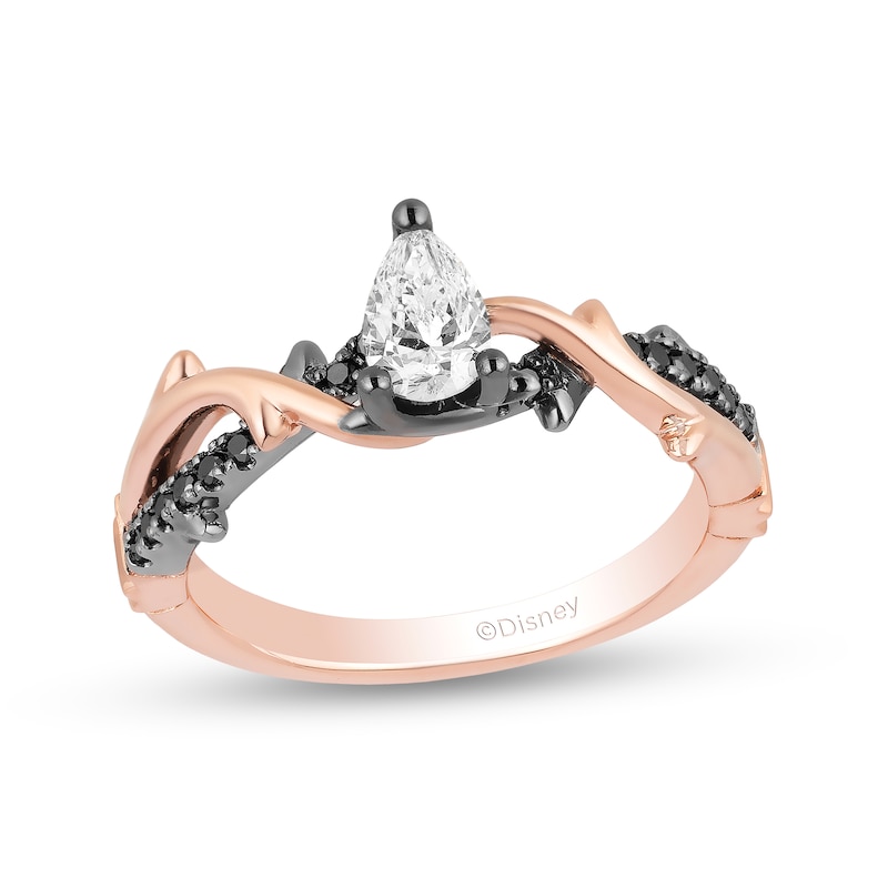 Main Image 1 of Enchanted Disney Aurora 1/2 CT. T.W. Pear-Shaped Diamond Engagement Ring in 14K Rose Gold with Black Rhodium