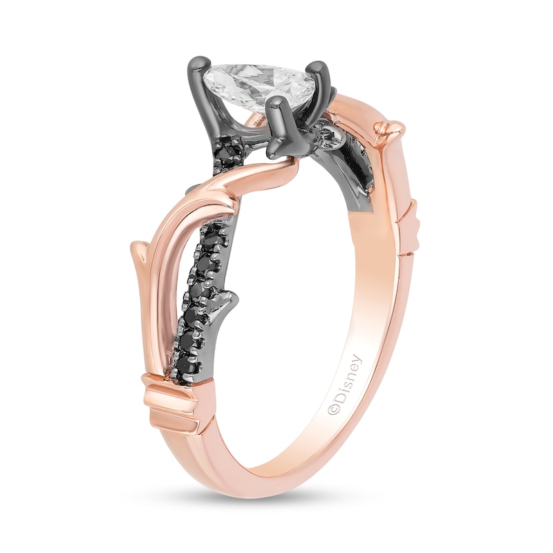 Main Image 2 of Enchanted Disney Aurora 1/2 CT. T.W. Pear-Shaped Diamond Engagement Ring in 14K Rose Gold with Black Rhodium
