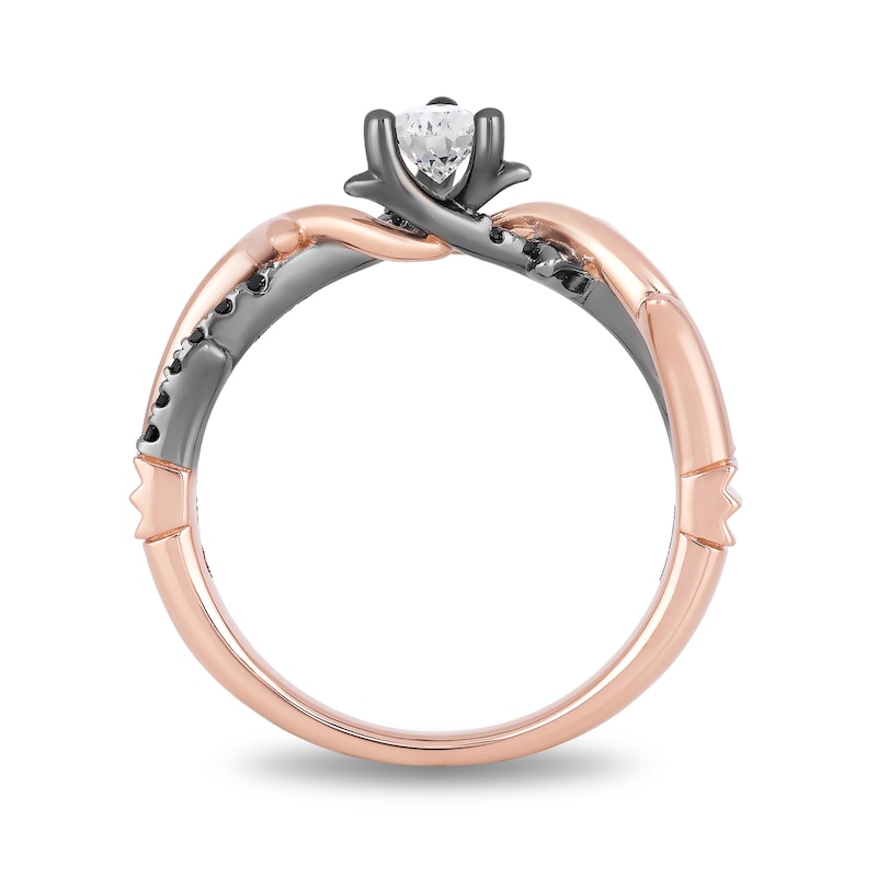 Main Image 4 of Enchanted Disney Aurora 1/2 CT. T.W. Pear-Shaped Diamond Engagement Ring in 14K Rose Gold with Black Rhodium