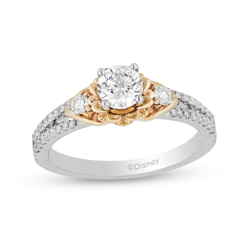 Enchanted Disney Tiana 3/4 CT. T.W. Diamond Flower Frame Split Shank Engagement Ring in 14K Two-Tone Gold