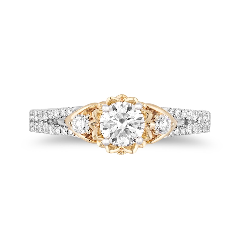 Enchanted Disney Tiana 3/4 CT. T.W. Diamond Flower Frame Split Shank Engagement Ring in 14K Two-Tone Gold