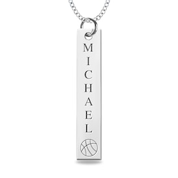 Engravable Name Basketball Vertical Bar Sport Pendant in 10K White, Yellow or Rose Gold (2 Lines)