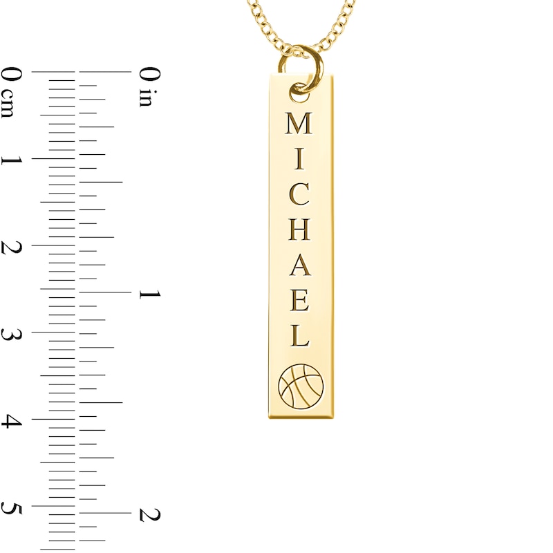 Main Image 4 of Engravable Name Basketball Vertical Bar Sport Pendant in 10K White, Yellow or Rose Gold (2 Lines)