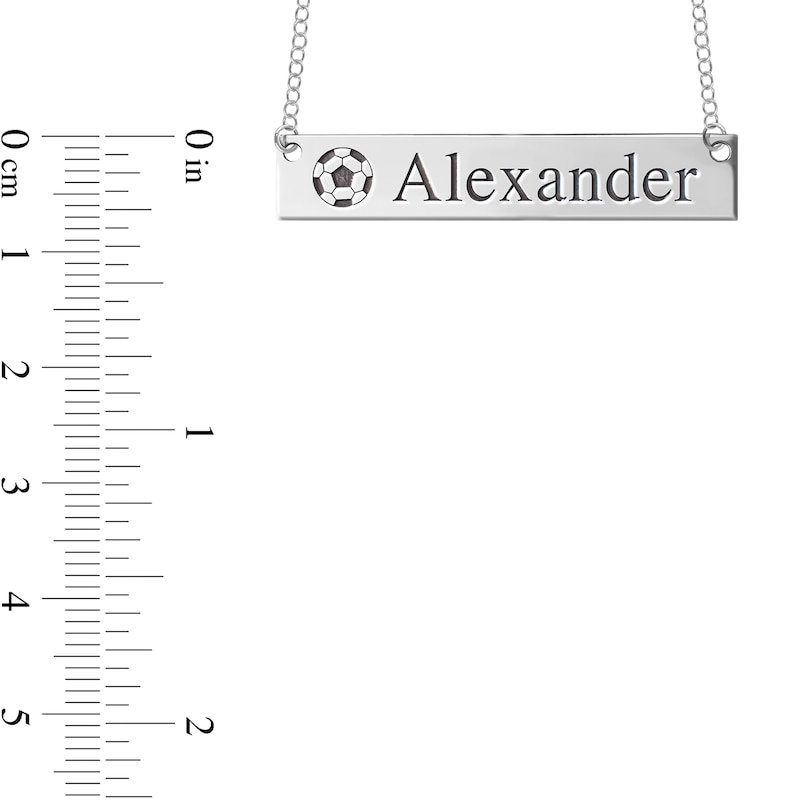 Main Image 4 of Engravable Name Soccer Ball Bar Sport Necklace in 10K White, Yellow or Rose Gold (2 Lines)