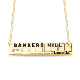 Engravable Map Bar Necklace in 10K White, Yellow or Rose Gold (1 Address and Line)