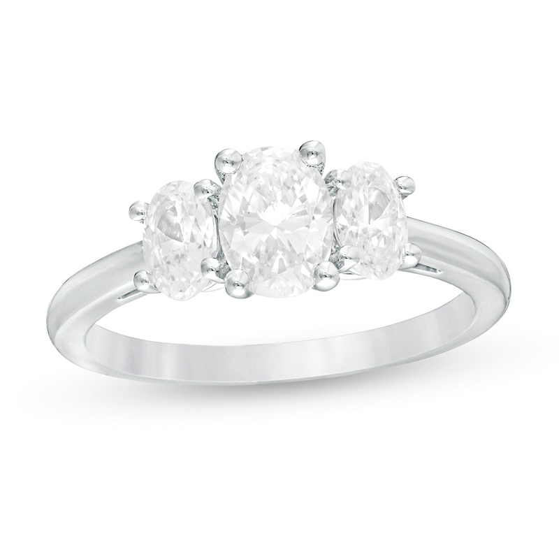 1-1/2 CT. T.W. Certified Oval Lab-Created Diamond Past Present Future® Engagement Ring in 14K White Gold (G/SI2)