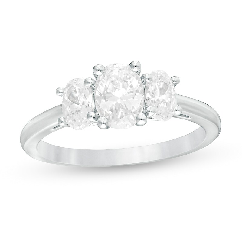 Main Image 1 of 1-1/2 CT. T.W. Certified Oval Lab-Grown Diamond Past Present Future® Engagement Ring in 14K White Gold (G/SI2)