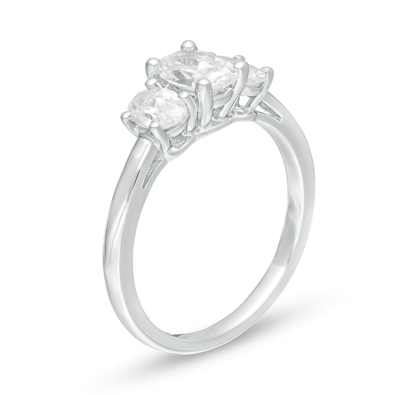 Main Image 3 of 1-1/2 CT. T.W. Certified Oval Lab-Grown Diamond Past Present Future® Engagement Ring in 14K White Gold (G/SI2)