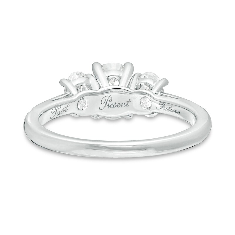 Main Image 4 of 1-1/2 CT. T.W. Certified Oval Lab-Grown Diamond Past Present Future® Engagement Ring in 14K White Gold (G/SI2)
