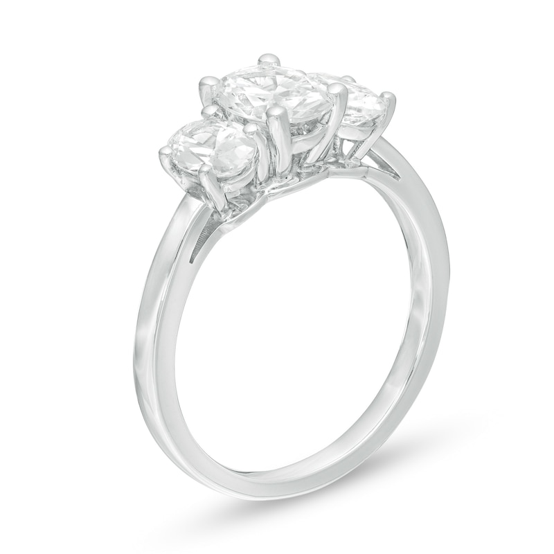 2 CT. T.W. Certified Oval Lab-Created Diamond Past Present Future® Engagement Ring in 14K White Gold (G/SI2)