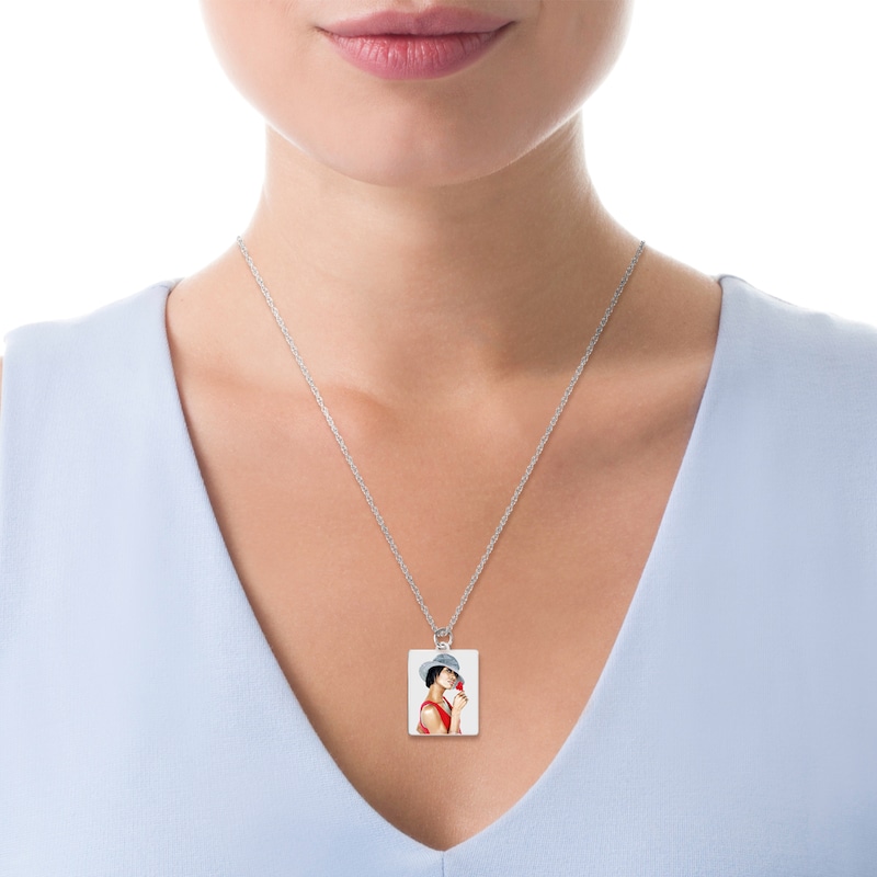 Medium Engravable Photo Rectangle Pendant in 10K White, Yellow or Rose Gold (1 Image and 3 Lines)