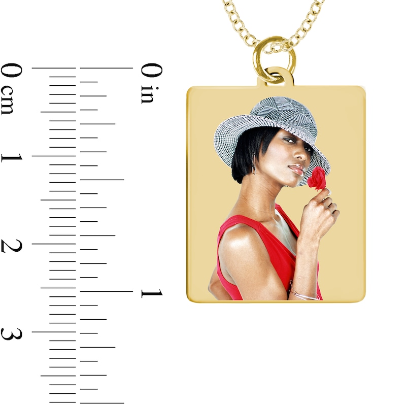 Medium Engravable Photo Rectangle Pendant in 10K White, Yellow or Rose Gold (1 Image and 3 Lines)