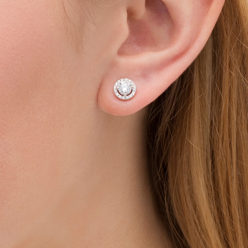 Main Image 2 of 1 CT. T.W. Certified Lab-Grown Diamond Frame Stud Earrings in 14K White Gold (F/SI2)