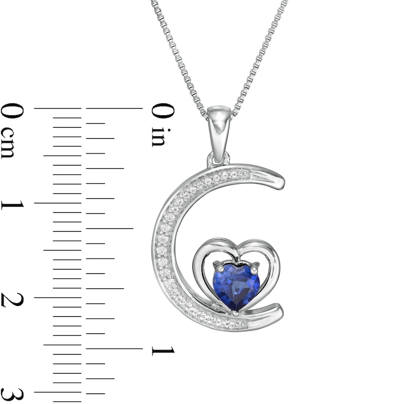 5.0mm Lab-Created Ceylon and White Sapphire Crescent Moon with Heart Pendant in Sterling Silver