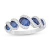 Thumbnail Image 1 of Oval Blue and White Lab-Created Sapphire Graduated Five Stone Slant Swirl Ring in Sterling Silver