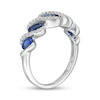 Thumbnail Image 3 of Oval Blue and White Lab-Created Sapphire Graduated Five Stone Slant Swirl Ring in Sterling Silver