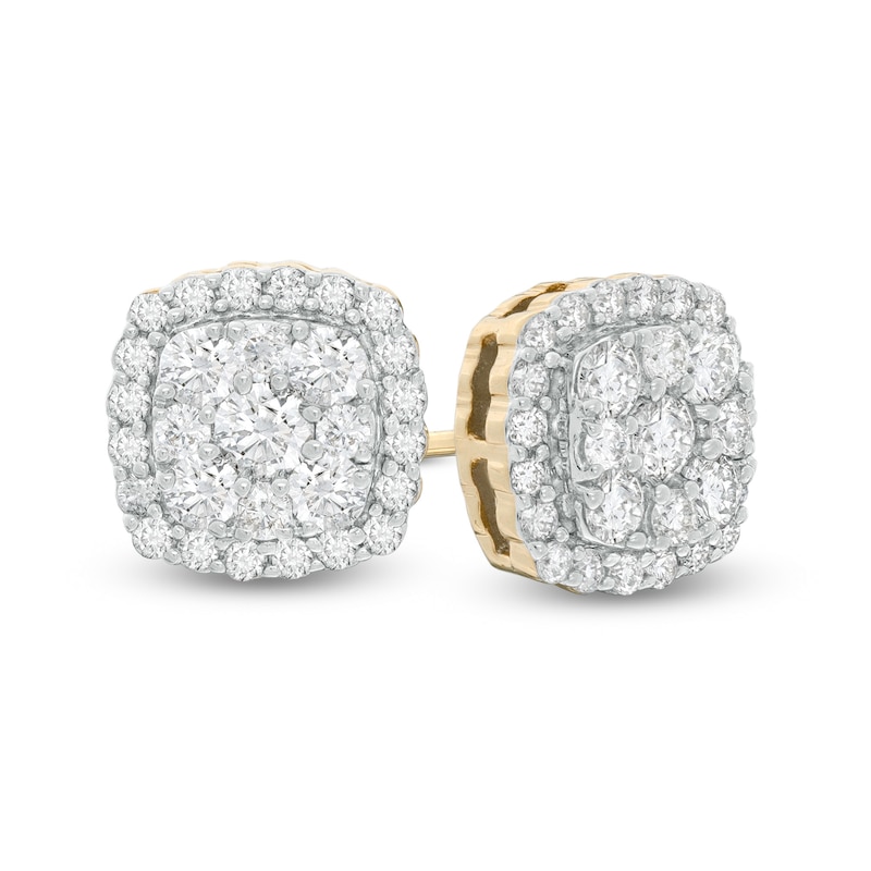 7/8 CT. T.W. Composite Diamond Double Cushion Frame Stud Earrings in 14K Gold