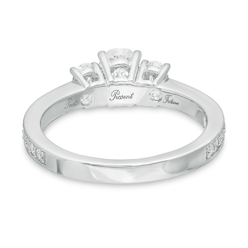 1-1/2 CT. T.W. Certified Oval Lab-Created Diamond Lined Past Present Future® Engagement Ring in 14K White Gold (G/SI2)