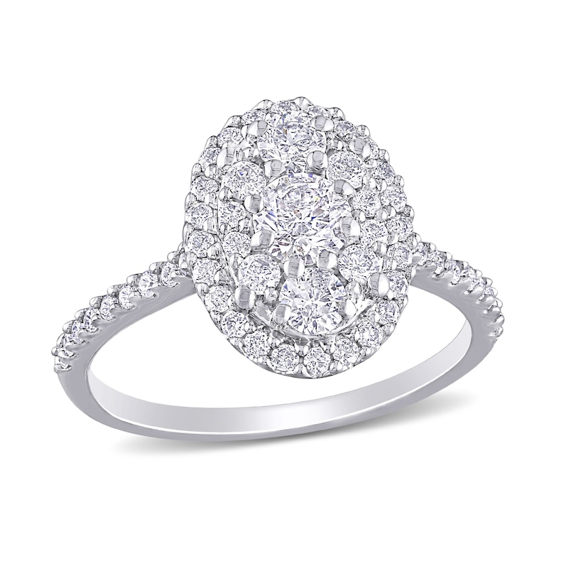 1 CT. T.W. Composite Diamond Oval Frame Engagement Ring in 10K White Gold