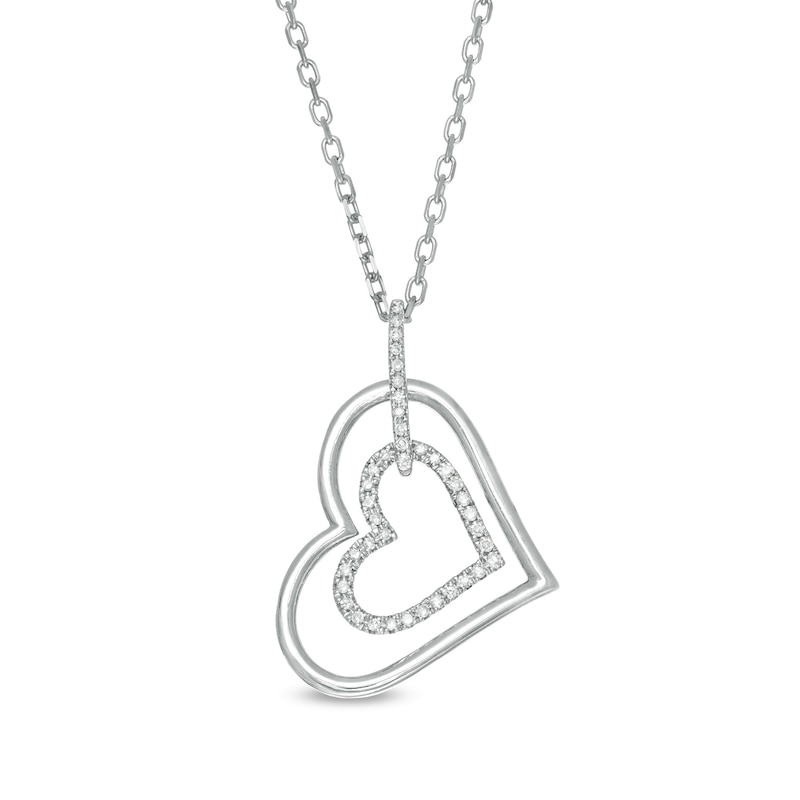 Main Image 1 of Vera Wang Love Collection 1/8 CT. T.W. Diamond Tilted Double Heart Outline Pendant in Sterling Silver - 19"