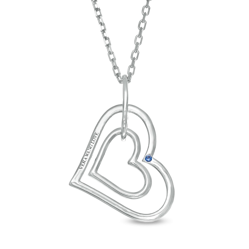 Main Image 3 of Vera Wang Love Collection 1/8 CT. T.W. Diamond Tilted Double Heart Outline Pendant in Sterling Silver - 19"