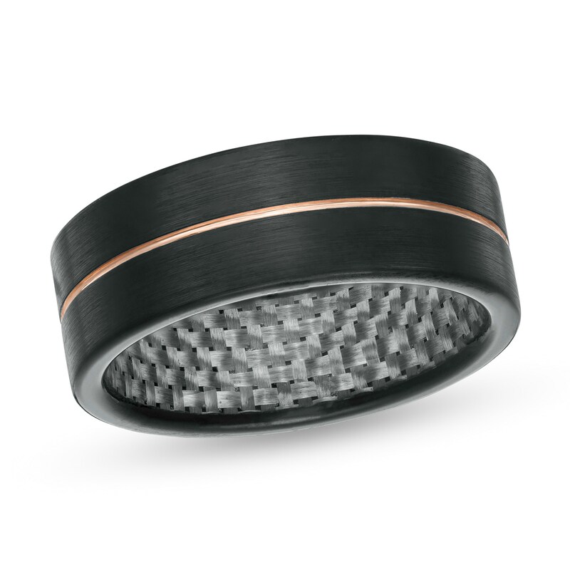 Main Image 1 of Men's 8.0mm Grooved Wedding Band in Tantalum with Black and Rose IP