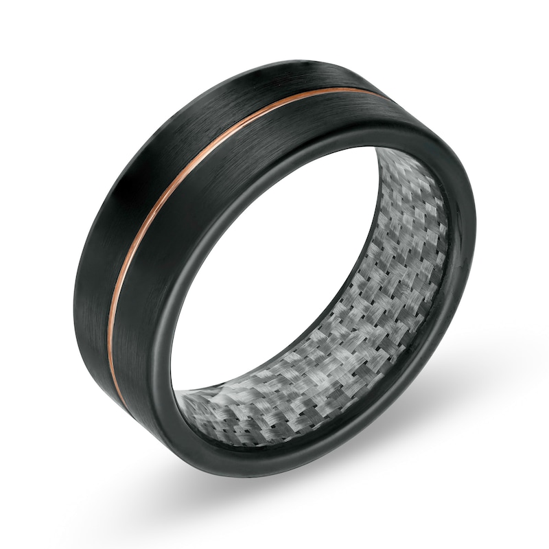 Main Image 3 of Men's 8.0mm Grooved Wedding Band in Tantalum with Black and Rose IP
