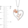 Thumbnail Image 1 of Enchanted Disney Belle 1/10 CT. T.W. Diamond Rose and Heart Pendant in Sterling Silver and 10K Rose Gold - 19"