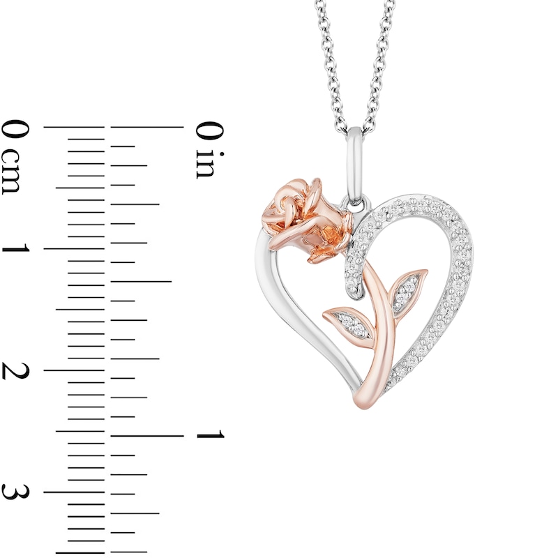 Main Image 2 of Enchanted Disney Belle 1/10 CT. T.W. Diamond Rose and Heart Pendant in Sterling Silver and 10K Rose Gold - 19"