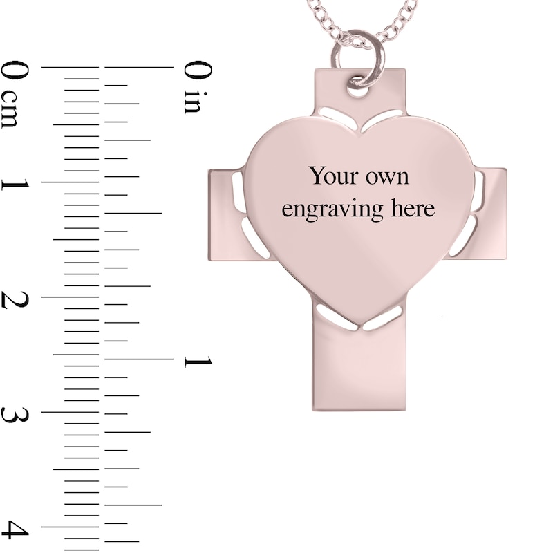 Engravable Photo Perforated Heart Cross Pendant in 14K White, Yellow or Rose Gold (1 Image and 2 Lines)
