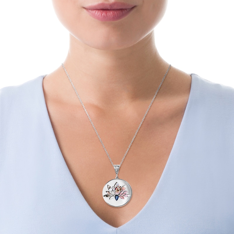 Engravable Photo Lotus Flower Swivel Disc Pendant in 14K White, Yellow or Rose Gold (1 Image and 4 Lines)