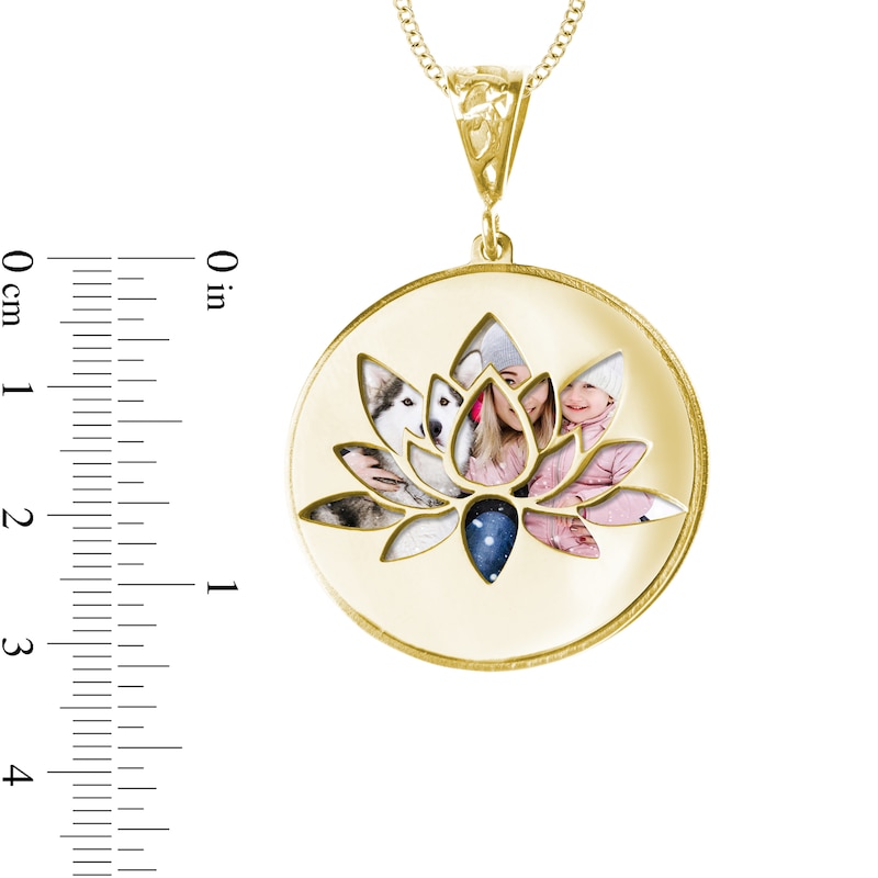 Main Image 4 of Engravable Photo Lotus Flower Swivel Disc Pendant in 14K White, Yellow or Rose Gold (1 Image and 4 Lines)