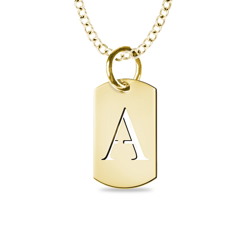 Main Image 1 of Cut-Out Initial Dog Tag Pendant in 14K White, Yellow or Rose Gold (1 Initial)