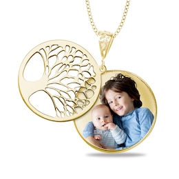 Engravable Photo Family Tree Swivel Disc Pendant in 14K White, Yellow or Rose Gold (1 Image and 4 Lines)