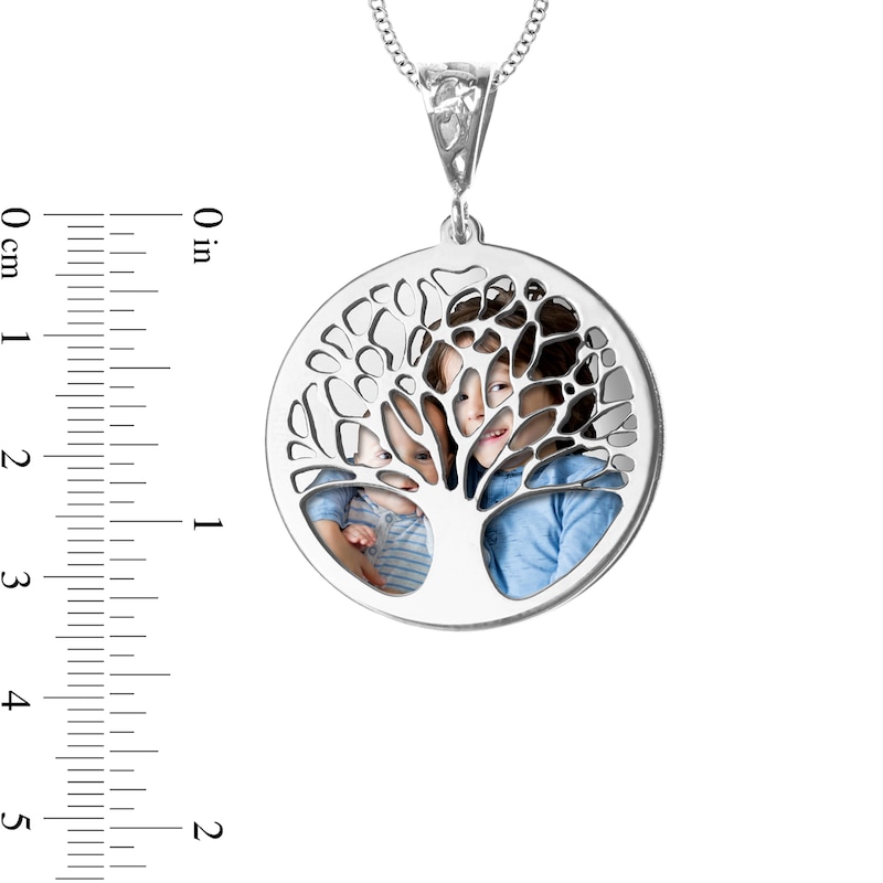 Main Image 4 of Engravable Photo Family Tree Swivel Disc Pendant in 14K White, Yellow or Rose Gold (1 Image and 4 Lines)