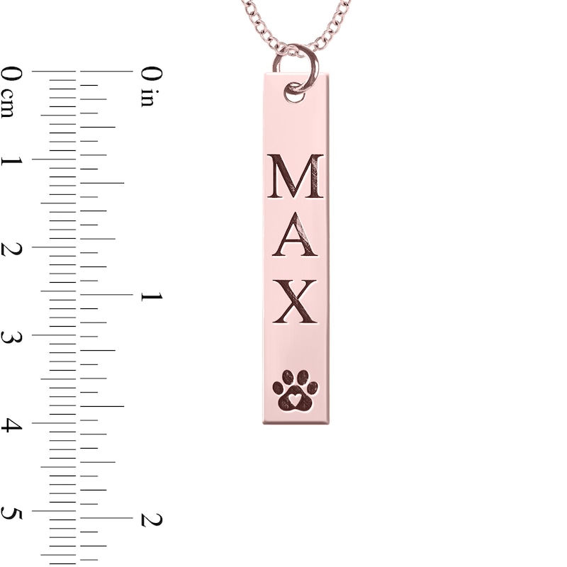 Main Image 4 of Engravable Name Heart in Paw Print Vertical Bar Pet Pendant in 14K White, Yellow or Rose Gold (2 Lines)
