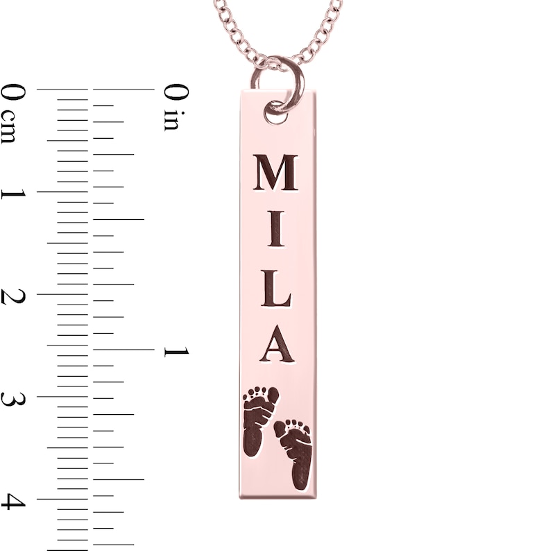 Main Image 4 of Engravable Name Baby Footprint Vertical Bar Pendant in 14K White, Yellow or Rose Gold (1 Image and 2 Lines)