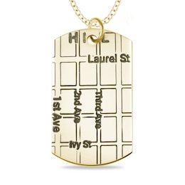 Engravable Map Dog Tag Pendant in 14K White, Yellow or Rose Gold (1 Address and 4 Lines)