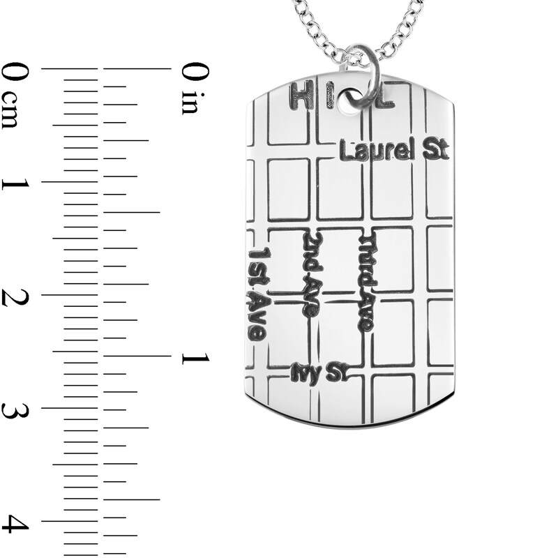 Main Image 4 of Engravable Map Dog Tag Pendant in 14K White, Yellow or Rose Gold (1 Address and 4 Lines)